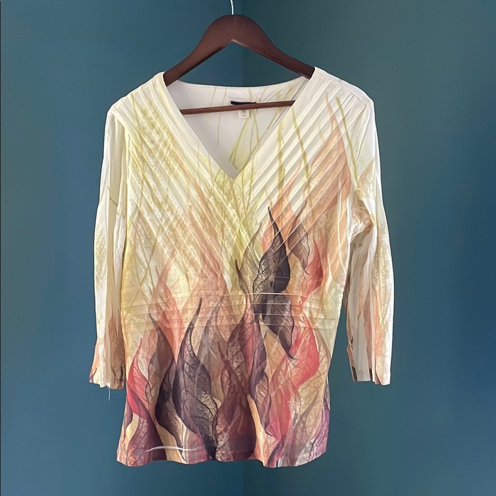 Colorful V-Neck Top with Artistic Design